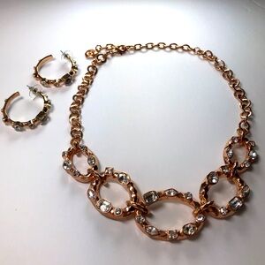 R.J. Graziano — Rosegold Curb Link Necklace with Matching Hoop Earrings